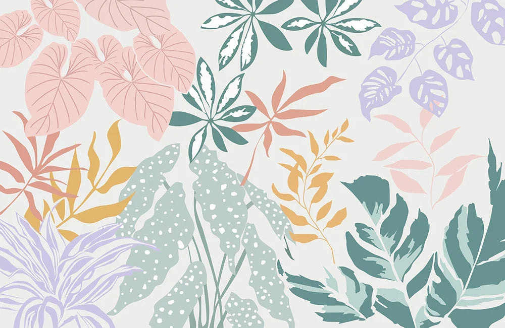 Papier peint nordique feuillage tropical colorée
