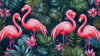 Papier peint jungle tropicale et flamants