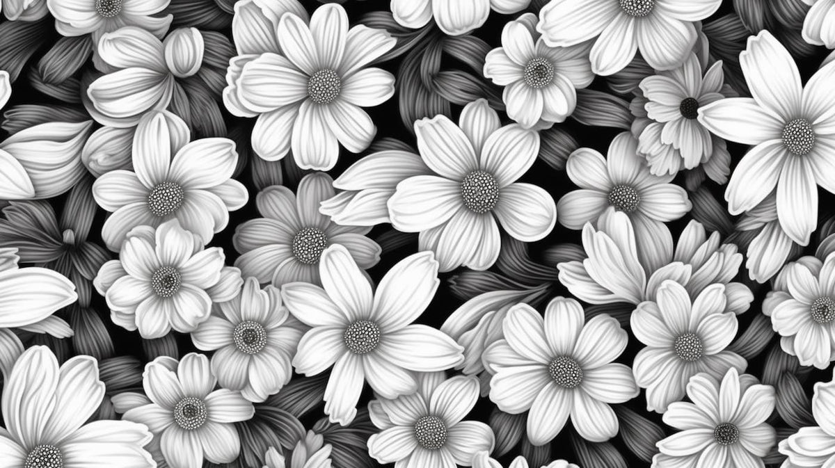 Papier peint fleurs noir et blanc moderne