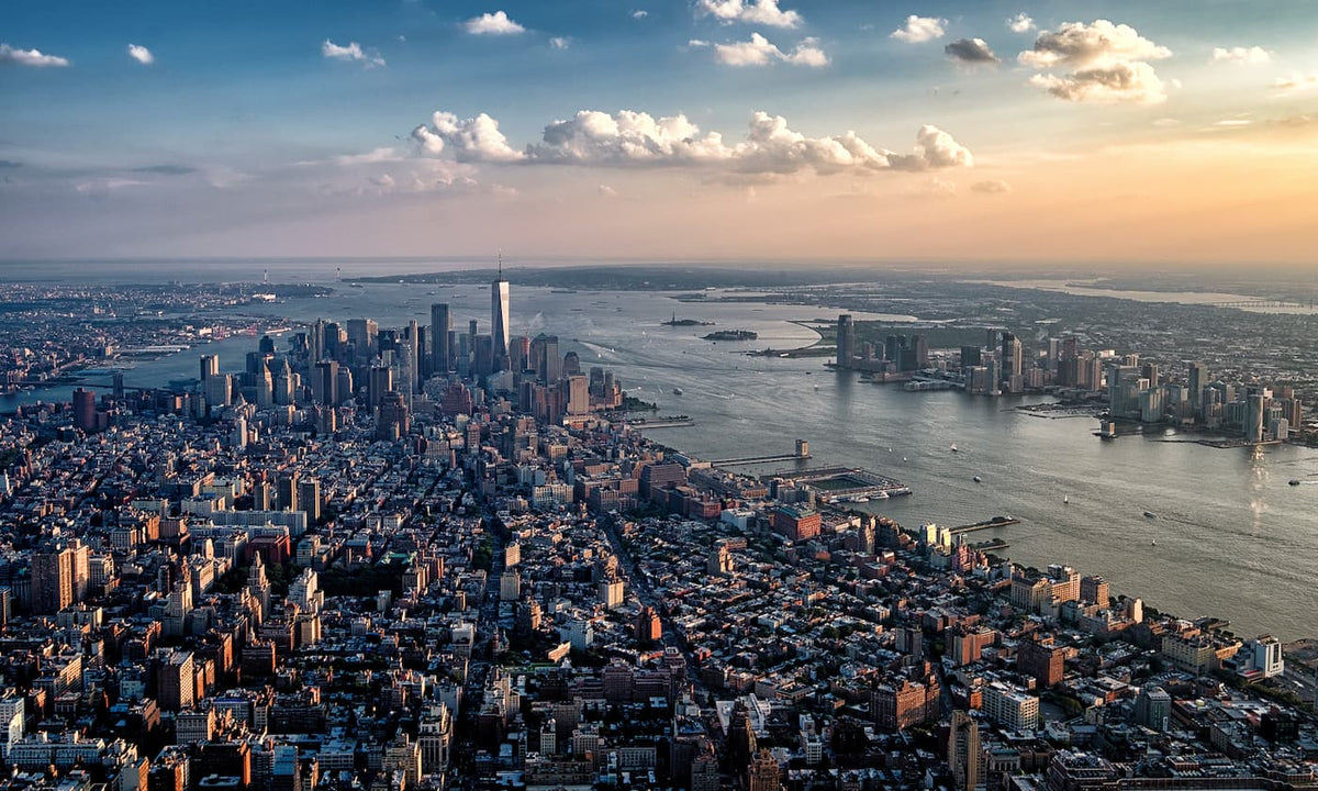 Papier peint panoramique buildings new york coucher de soleil