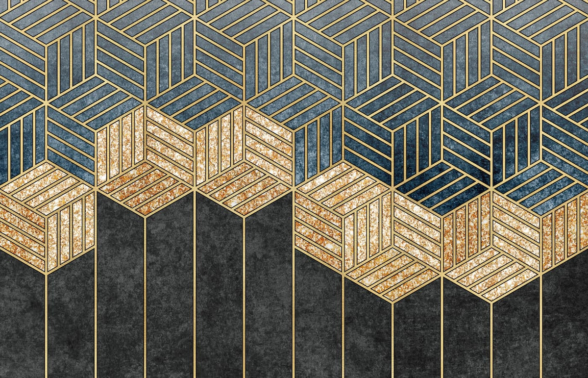Papier peint géométrique vert et doré design