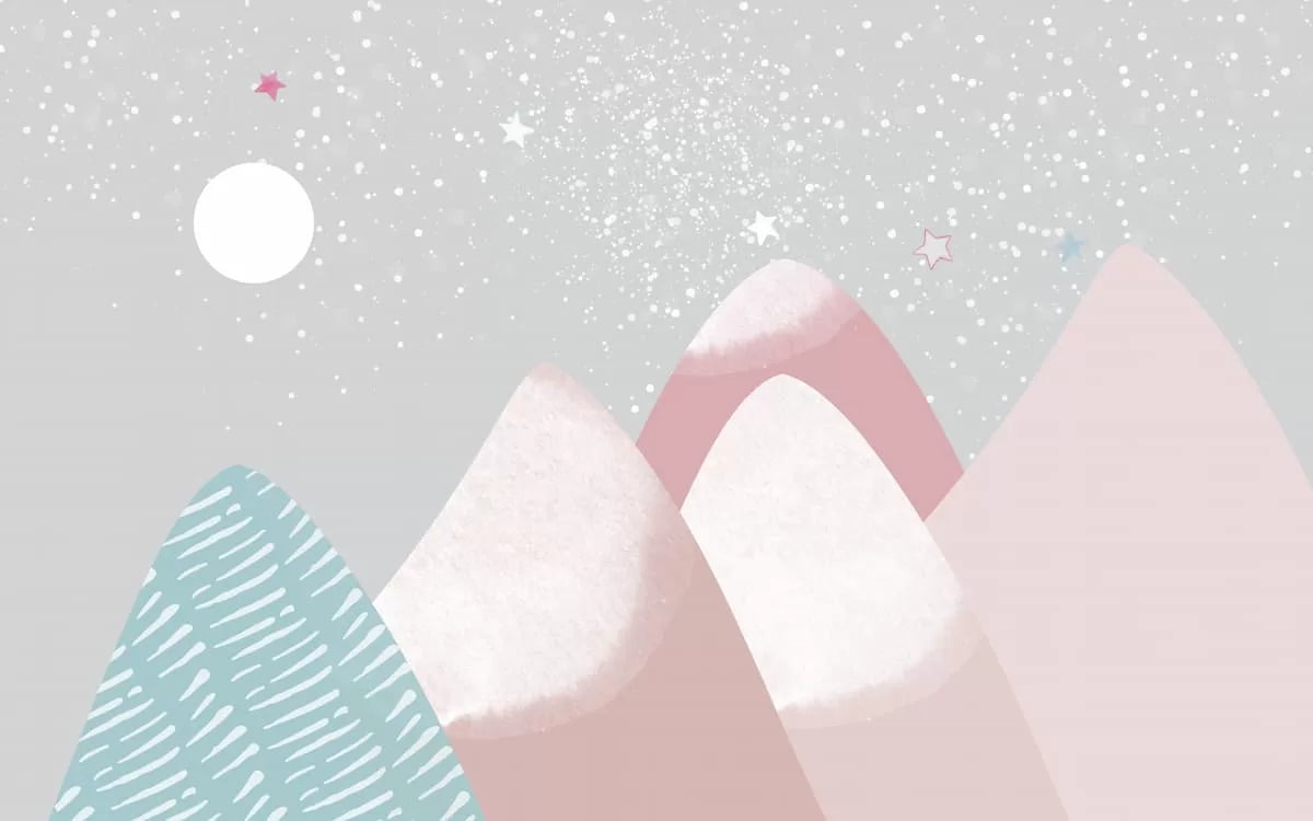 Papier peint enfant montagnes roses et étoiles