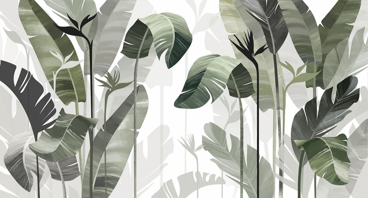 Papier peint feuillage forêt tropicale verte