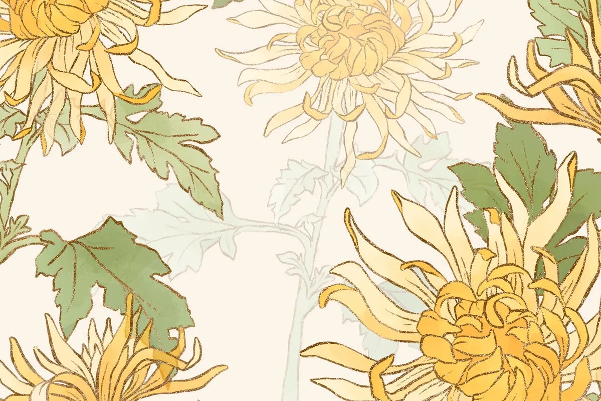 Papier peint vintage floral jaune et vert