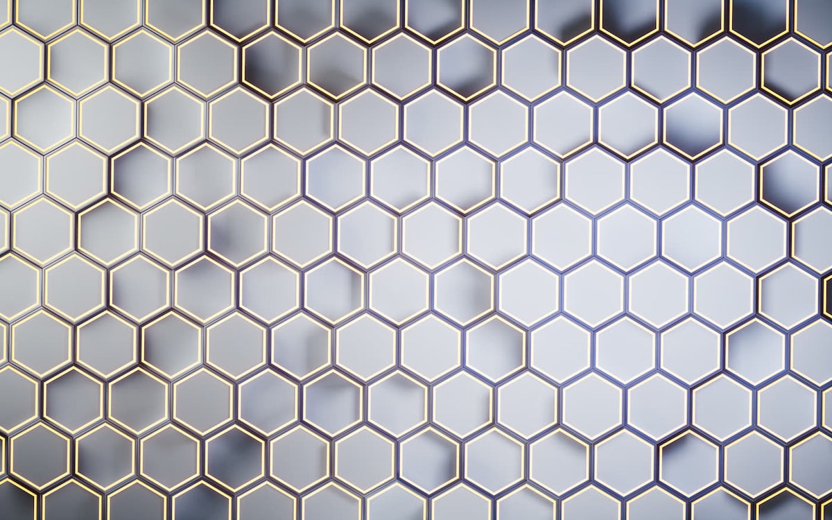 Papier peint géométrique hexagone gris et doré