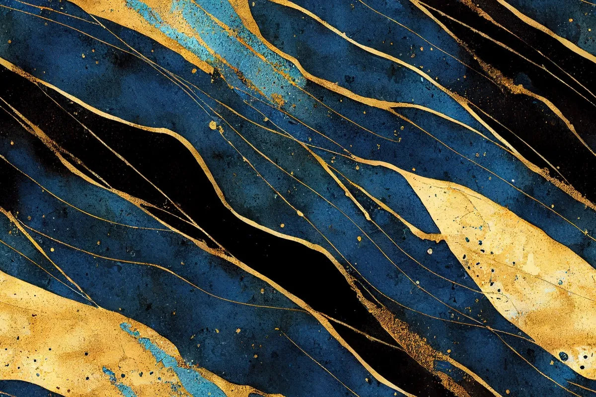 Papier peint marbre bleu foncé noir et doré