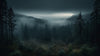 Papier peint paysage panoramique forêt sombre et brume