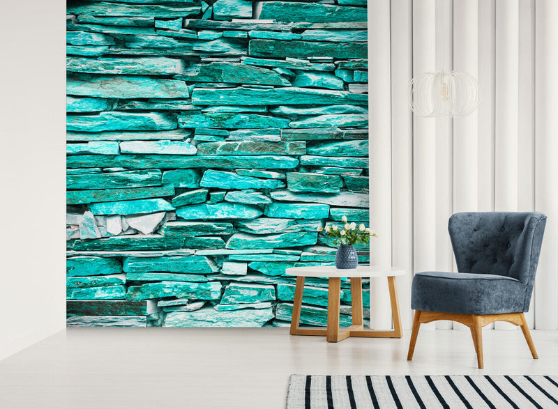 Papier peint Papier peint brique parement vert de pierres minérale