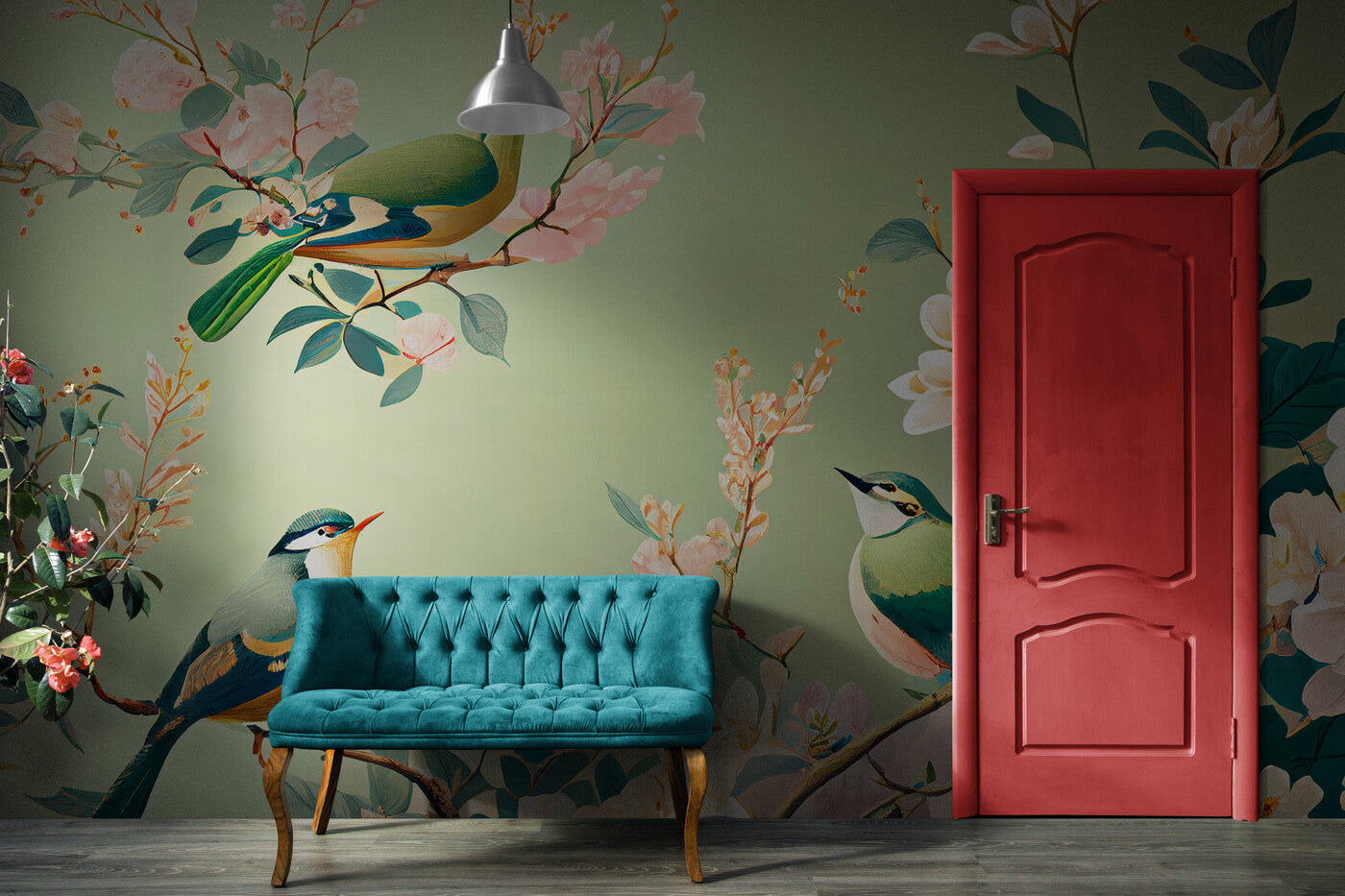 Papier peint Papier peint cerisier fleuri et oiseaux floral et est
