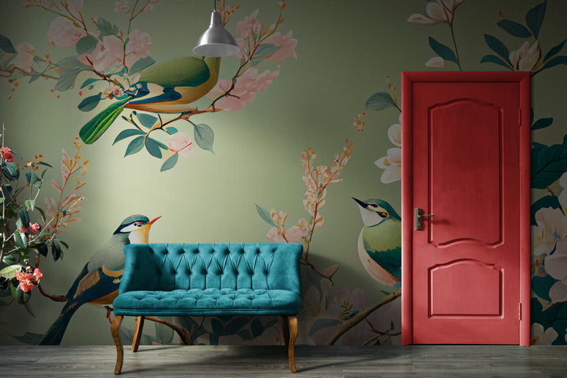 Papier peint Papier peint cerisier fleuri et oiseaux floral et est