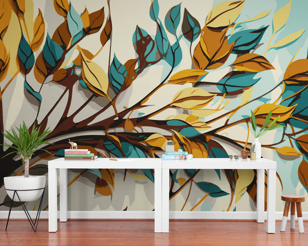 Papier peint Papier peint branches abstraites rétro floral stylisé, apporte