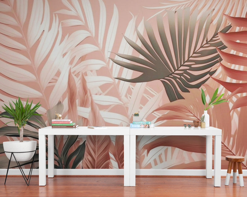 Papier peint Papier peint feuillage tropical rose tropical luxuriant apporte