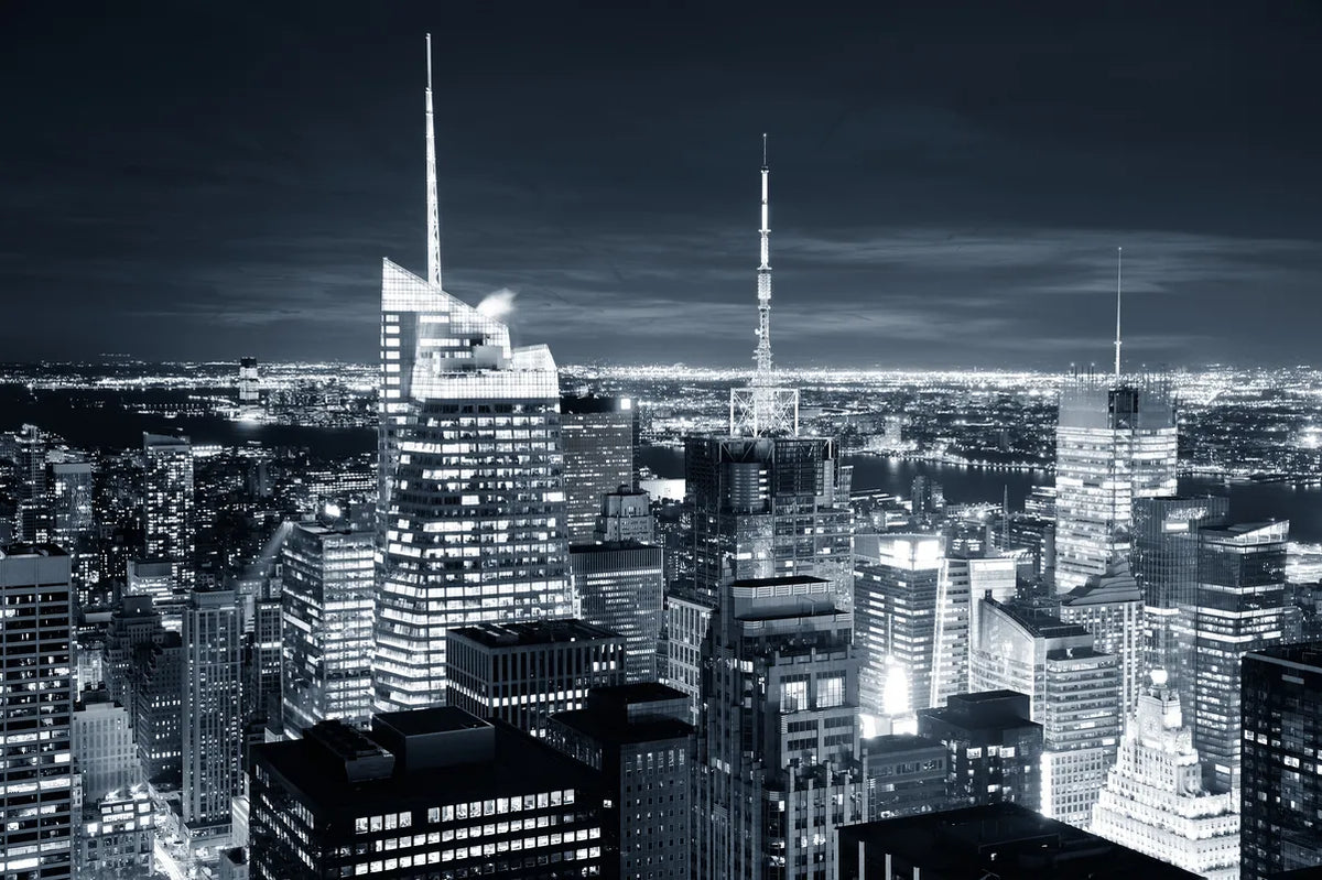 Papier peint panoramique noir et blanc new york la nuit