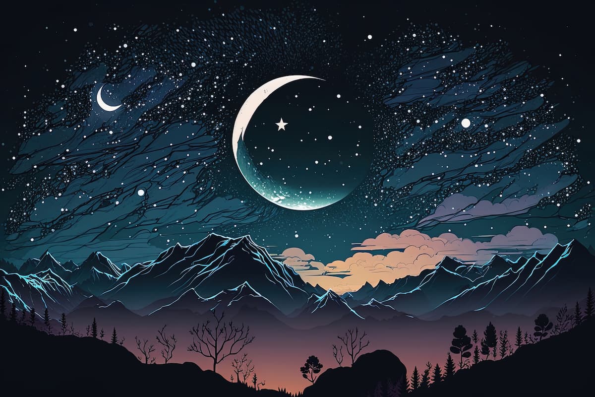 Papier peint montagnes et étoiles