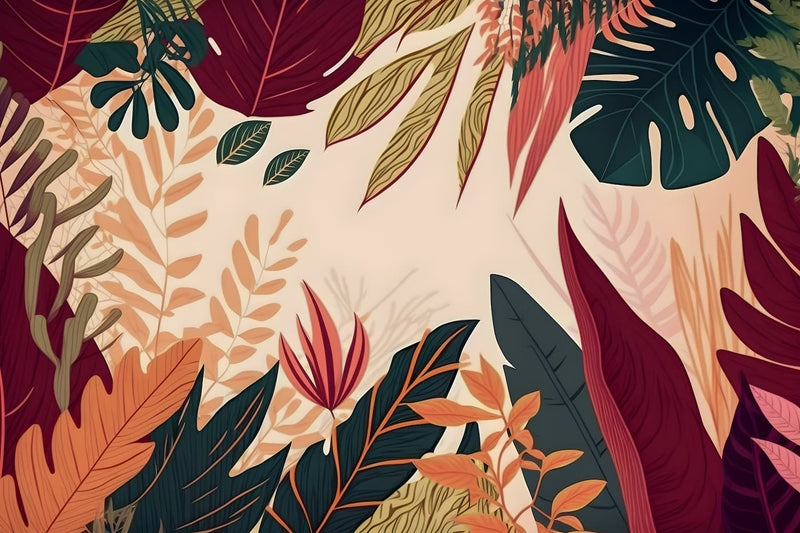 Papier peint feuillage jungle fleuri