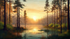 Papier peint paysage forêt et lever de soleil