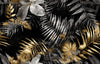 Papier peint feuilles de palmiers noir et doré