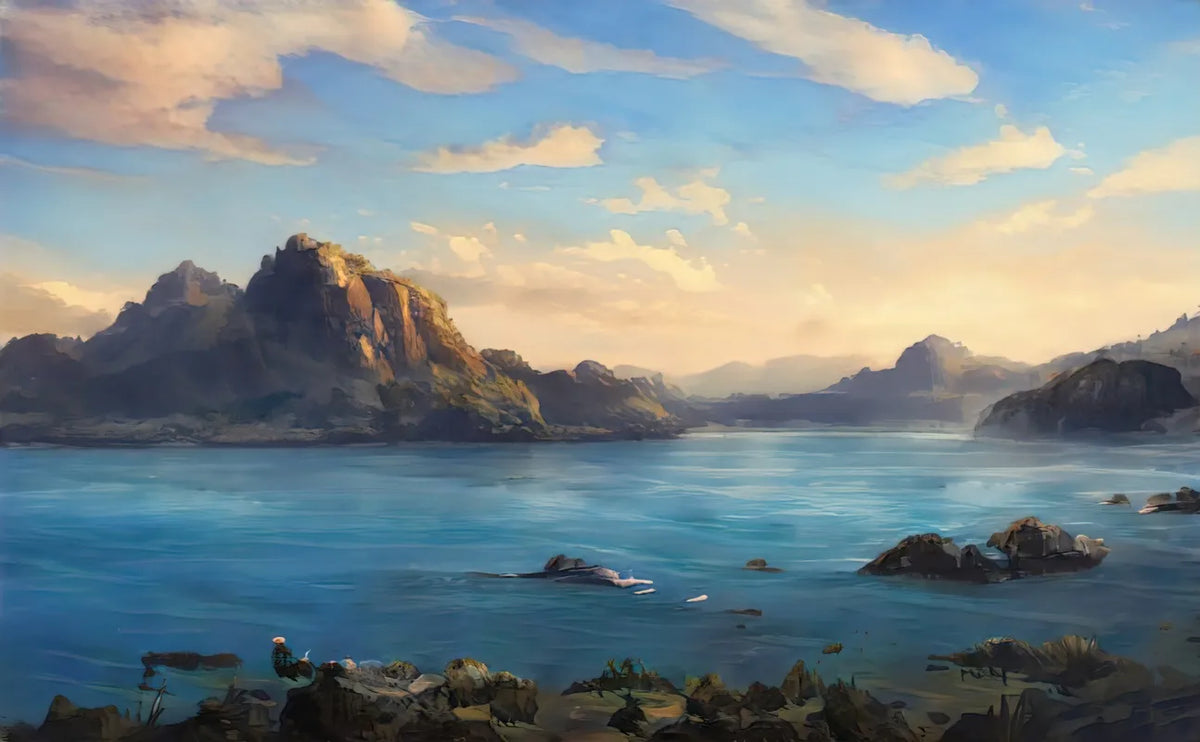 Papier peint panoramique montagne lac et forêt