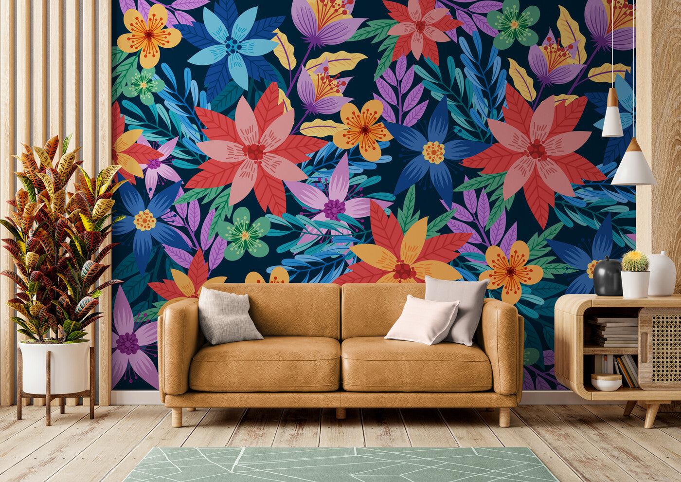 Papier peint Papier peint floral multicolore luxuriant de apporte