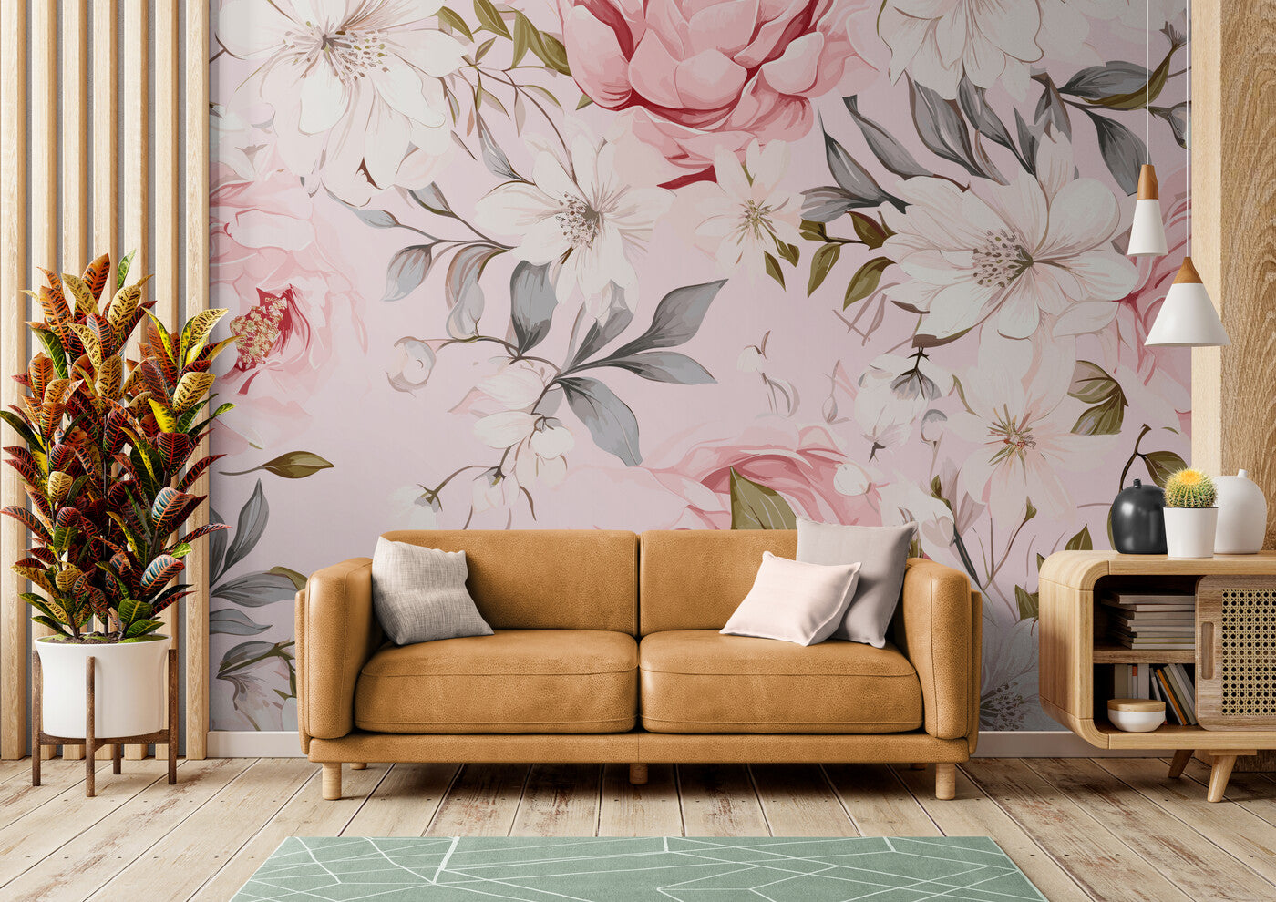 Papier peint Papier peint fleuri vintage rose romantique de floral