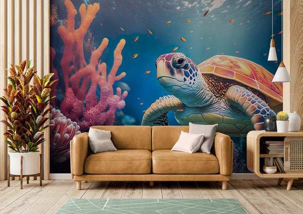 Papier peint Papier peint plante aquatique et tortue apporte une zen