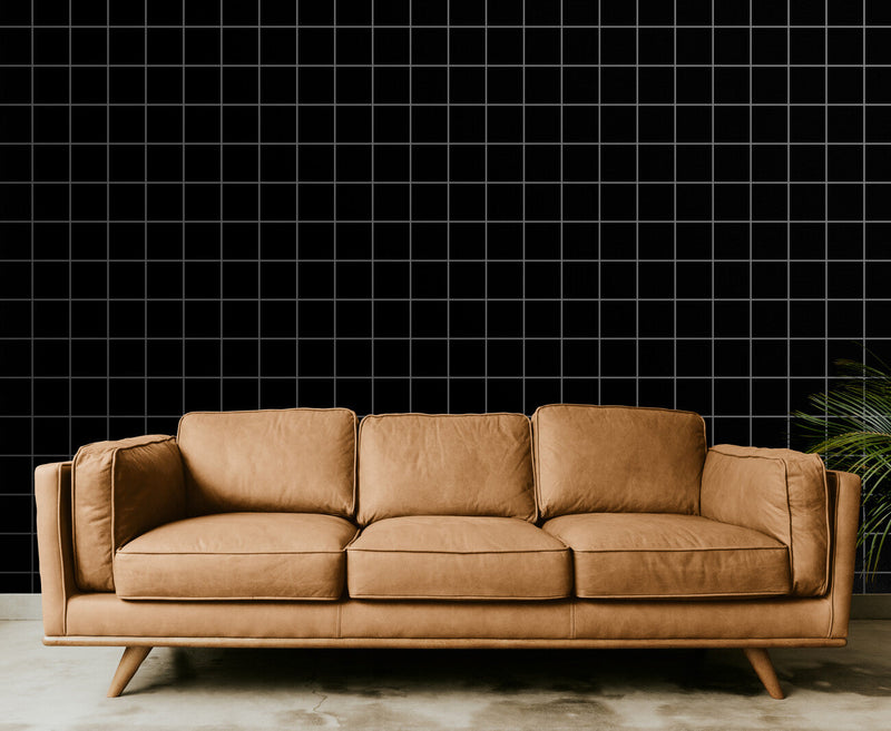 Papier peint Papier peint carreaux de métro noir géométrique quadrillé industriel,