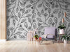 Papier peint Papier peint géométrique feuillage noir et blanc floral noir scandinave,