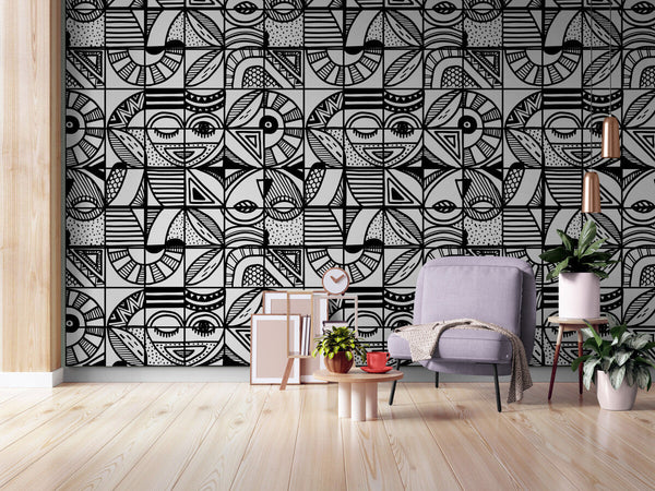 Papier peint Papier peint géométrique design noir et blanc géométrique abstrait graphique