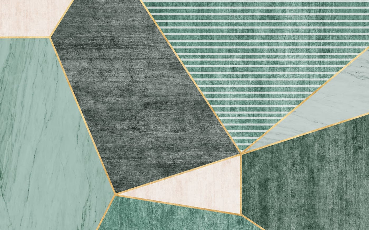 Papier peint géométrique vert clair et doré