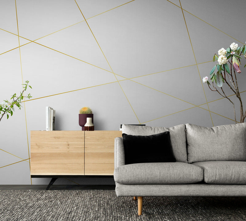 Papier peint Papier peint géométrique marbre blanc et lignes dorées géométrique abstrait scandinave,