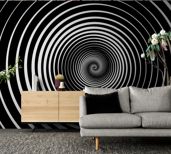 Papier peint Papier peint géométrique tourbillon noir hypnotique de audacieux