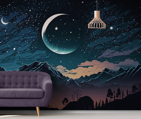 Papier peint Papier peint montagnes et étoiles douces créent japonais,