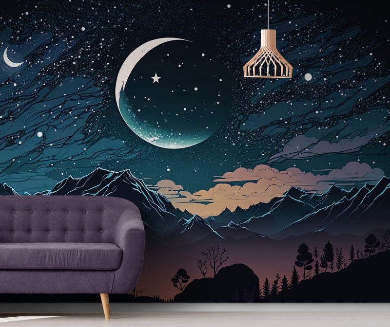 Papier peint Papier peint montagnes et étoiles douces créent japonais,