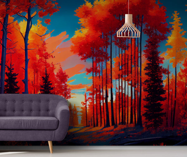 Papier peint Papier peint paysage forêt modern évoque une flamboyantes,