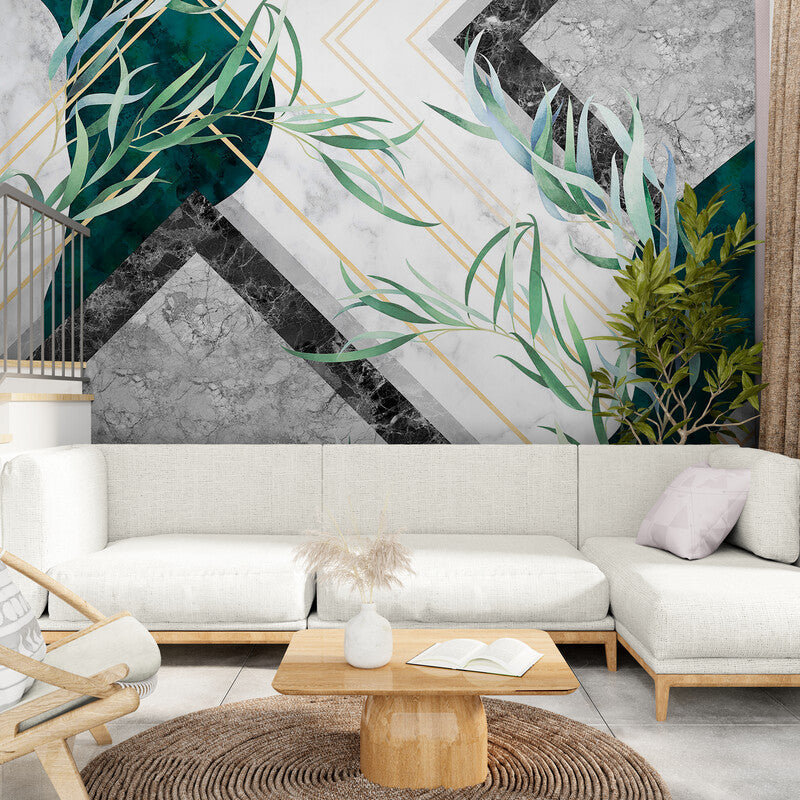 Papier peint Papier peint géométrique plantes tropicales et marbre végétaux dans scandinave.