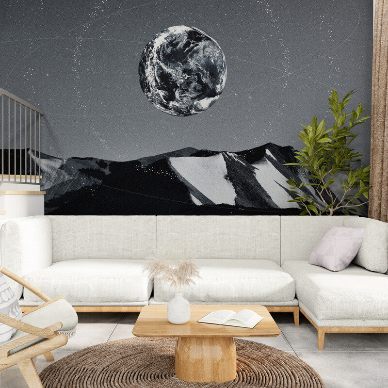 Papier peint Papier peint panoramique noir et blanc planète crée une sereine