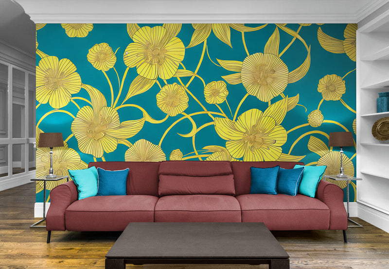 Papier peint Papier peint vintage floral jaune élégant et