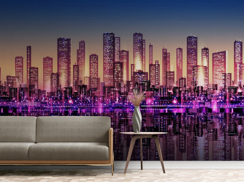 Papier peint Papier peint panoramique buildings illuminés offre une vibrante