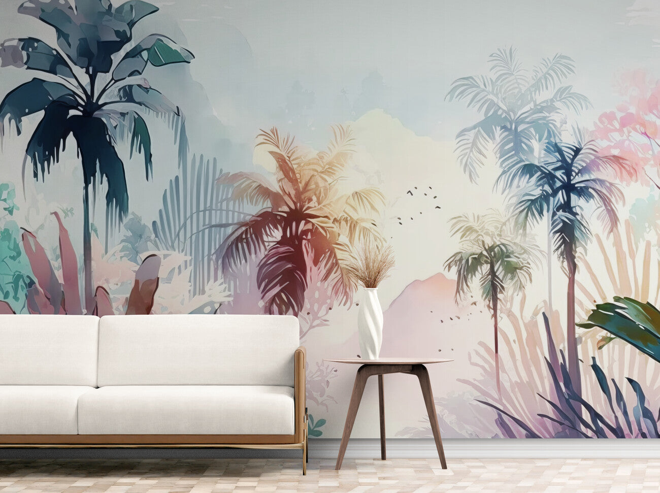 Papier peint Papier peint forêt tropicale de palmiers retro tropical aux invite