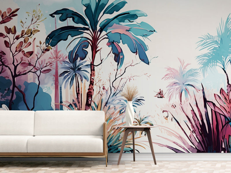 Papier peint Papier peint forêt tropicale bleu tropical stylisé, exotique