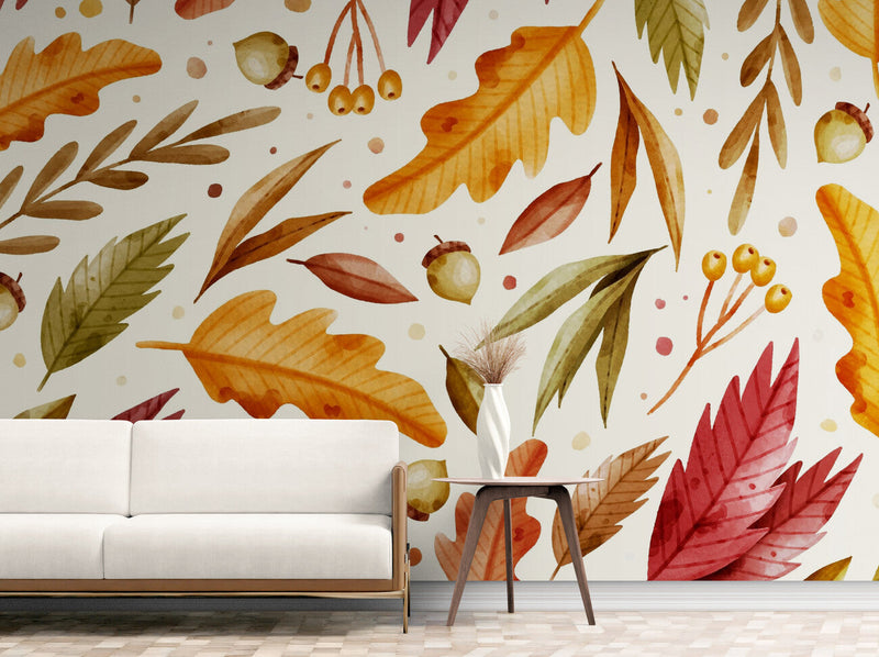 Papier peint Papier peint feuilles d'automne aquarelle aux automnales,