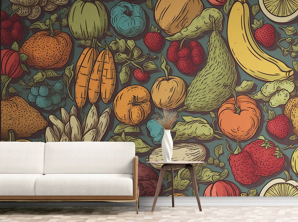 Papier peint Papier peint fruits vintage foisonnant de évoque