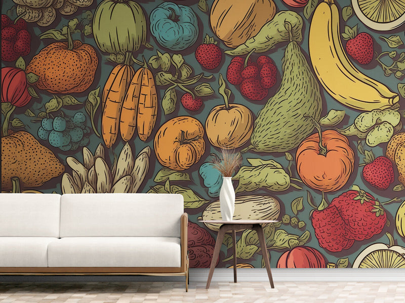 Papier peint Papier peint fruits vintage foisonnant de évoque