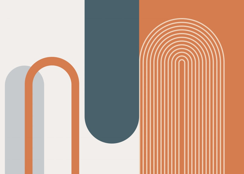 Papier peint motifs géométriques nordique bleu et orange