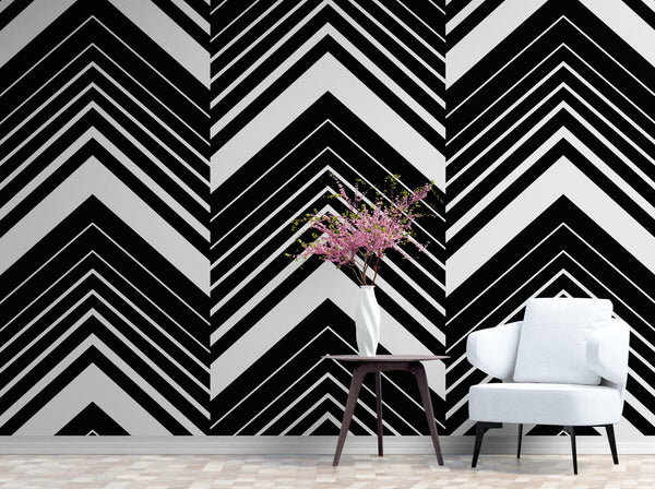 Papier peint Papier peint nordique géométrique lignes noires géométrique en scandinave,