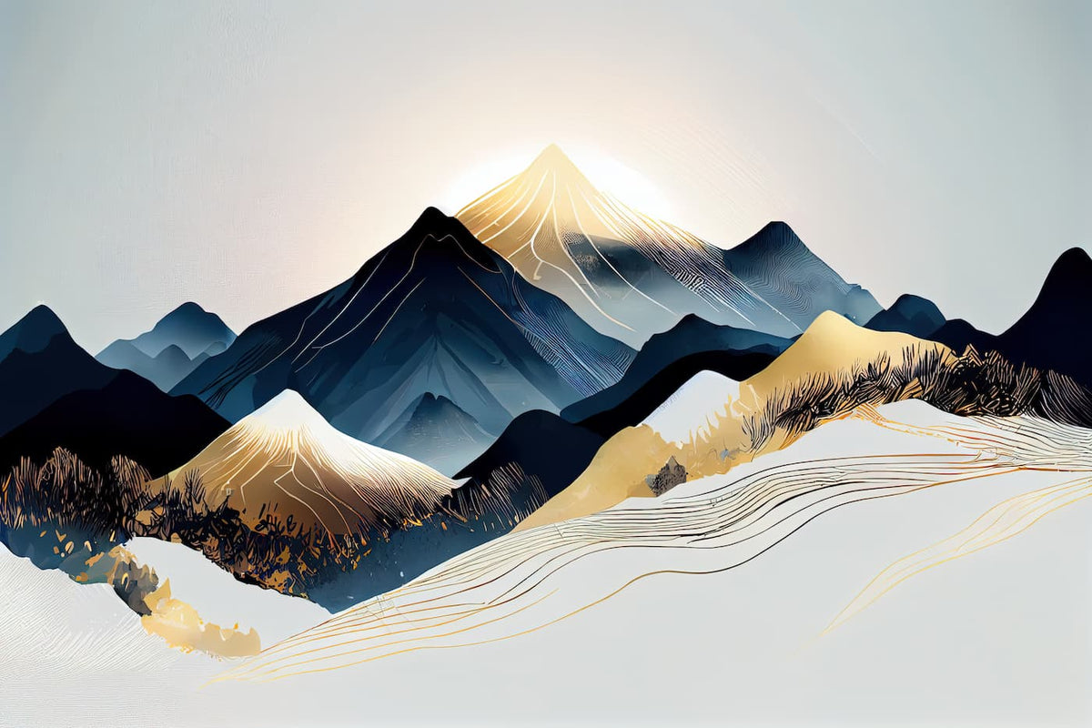 Papier peint art abstrait rétro montagnes chinoises