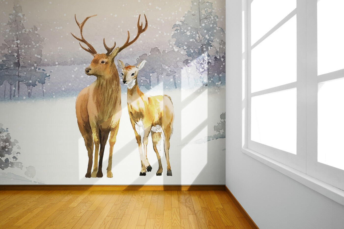 Papier peint Papier peint cerfs et biche aquarelle d'un naturelles.