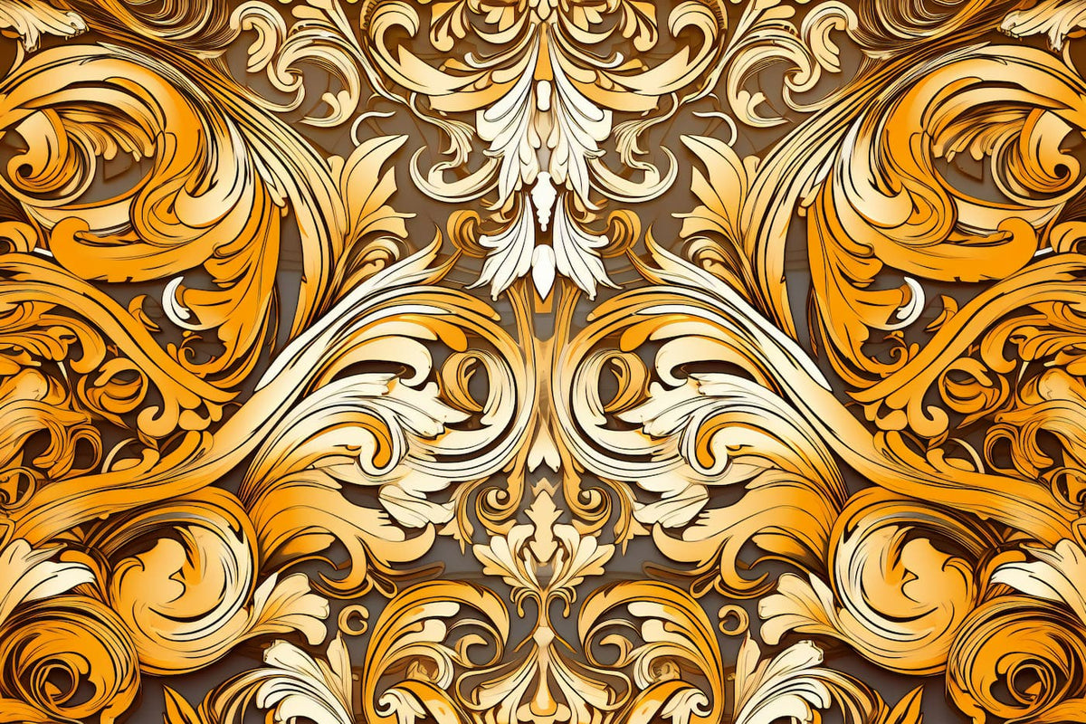 Papier peint baroque orange et doré