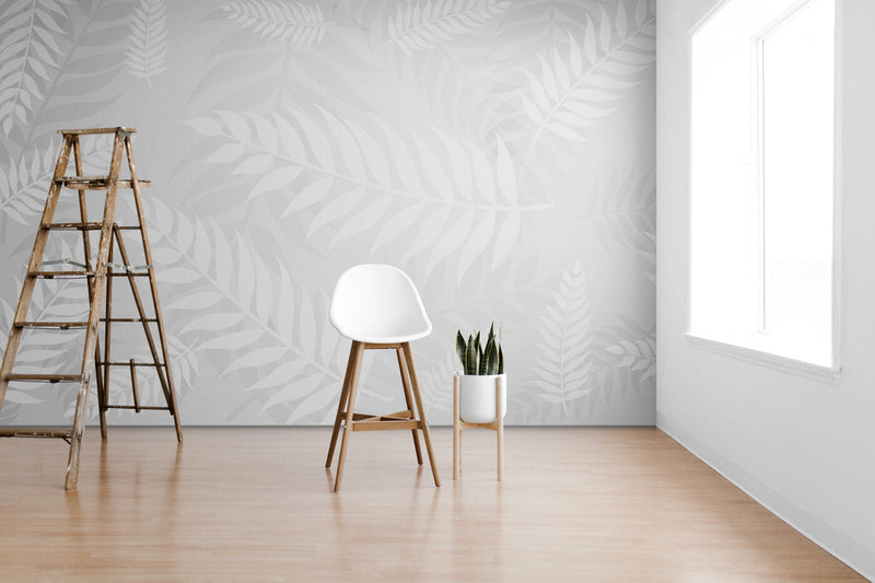 Papier peint Papier peint feuillage blanc de feuilles scandinave