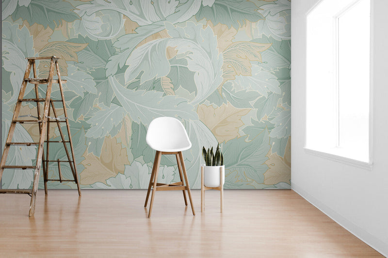 Papier peint Papier peint feuillage vert clair floral luxuriant, Art